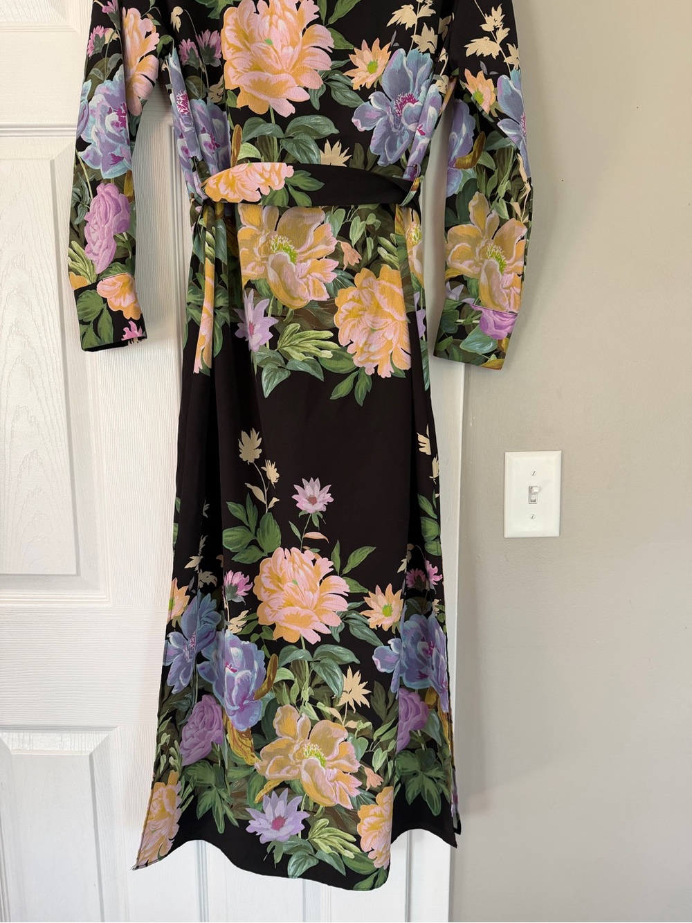 Zara Black Maxi Shirt Dress with Pastel Floral Print - Picture 9 of 12